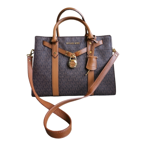 Michael  Kors large Hhamilton monogram leather satchel! - Picture 1 of 16